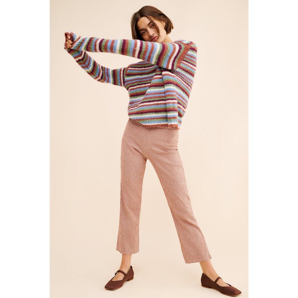 Free People In My Feelings Gingham Slim Crop Pant Small Twee Retro Dark Academia